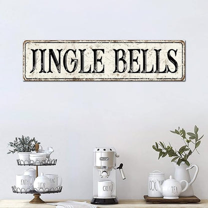 Madcolitote Ancient Retro Jingle Bells Wood Sign Jingle Bells Street Signs Customized Rustic Wooden Wall Art Farmhouse Wall Decor Kitchen Home Decor Signs Wall Hanging Sign 6x24in