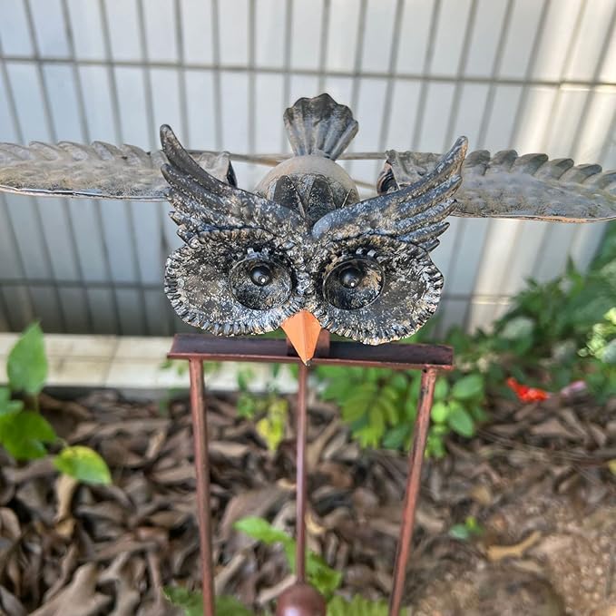 Metal Swinging Owl Wind Spinner for Yard and Garden Decor, Outdoor Metal Windmill Art Deco, Lawn Decorations Wind Sculpture and Spinner, Garden Stake Decorative Kinetic Sculpture