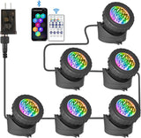 T-SUN Color Changing Pond Lights LED Underwater Fountain Lights with Bluetooth APP Control, IP68 Waterproof Submersible Spotlight for Aquariums, Fish Tanks, Pools, Garden and Yard Ponds (Set of 6)
