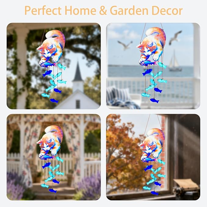 Glass Wind Chimes,Stained Glass Window Hangings Sun Catcher for Outdoor, Home&Garden Decor,House Warming Birthday Gifts for Women,Mom Unisex