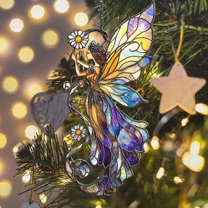 Fairy Acrylic Suncatcher Stained Glass Effect Window Car Hanging Christmas Ornament Indoor Outdoor Decor Garden Sun Catcher Panel for Acrylic Suncatcher Lover for Women Mom Grandma
