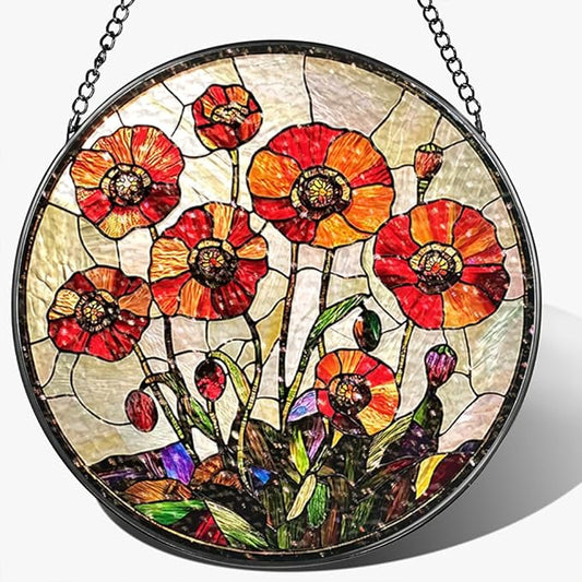 Stained Glass Suncatcher Window Hanging, 7.8 Inch Handmade Sunflower Garden suncatchers, Suncatcher Home Decor,Gift for Women, Mom, Grandma (Flower)