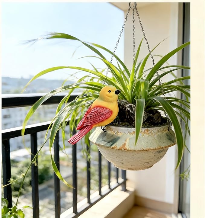 Bird Statue Outdoor Plants Pot Hanging Decor Garden Animal Sculpture for Tree Fence Balcony Patio Lawn Yard Ornaments