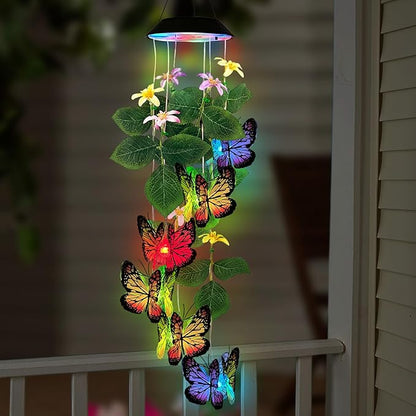 Solar Wind Chimes Outdoor,Colorful Butterfly with Color Changing LED Dangler Mobiles for Outside,Hanging Decoraition for Patio,Porch,Yard,Gifts for Women
