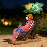 Pink Flamingos for Yard-Solar Garden Statues Gifts - Flamingos on Beach Vacation Light up Coconut Tree for Outdoor Lawn Yard Decor