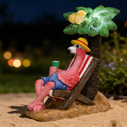 Pink Flamingos for Yard-Solar Garden Statues Gifts - Flamingos on Beach Vacation Light up Coconut Tree for Outdoor Lawn Yard Decor