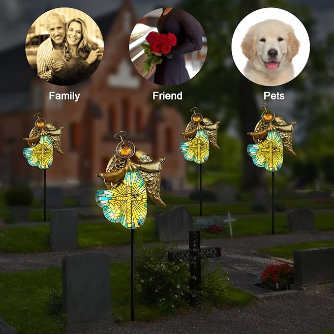 Solar Cross for Cemetery Grave,Metal Angel Garden Stake Pathway Light for Yard Patio Cemetery,Solar Angel Garden Decor Statue for Outside,Memorial Gifts for Women