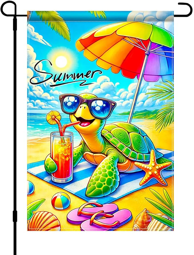 HOMETITUTE Summer Garden Flag Sea Turtle Beach Garden Flag Double Sided 12x18 Inch Welcome Summer Rustic Coastal Seasonal Ocean Yard Flag Summer Garden Flags for Outside