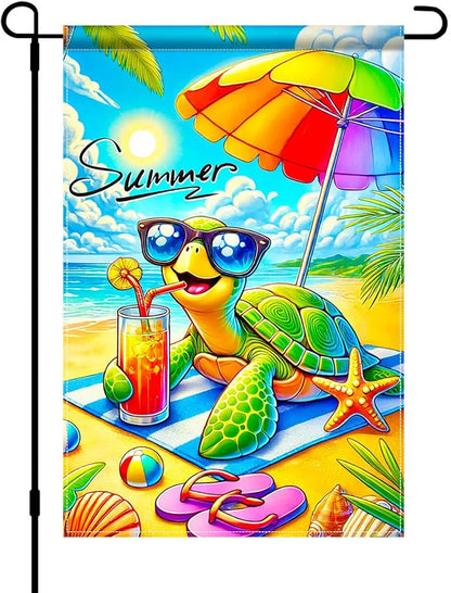 HOMETITUTE Summer Garden Flag Sea Turtle Beach Garden Flag Double Sided 12x18 Inch Welcome Summer Rustic Coastal Seasonal Ocean Yard Flag Summer Garden Flags for Outside
