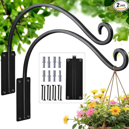 Heavy Duty 12 Inch Plant Hangers Bracket Outdoor, 50lbs Weight Capacity-2 Pack Metal Wall Hooks for Hanging Plants, Bird Feeder, Wind Chime, Wall Decor, Plant Hanger Hooks for Hanging Flower Baskets