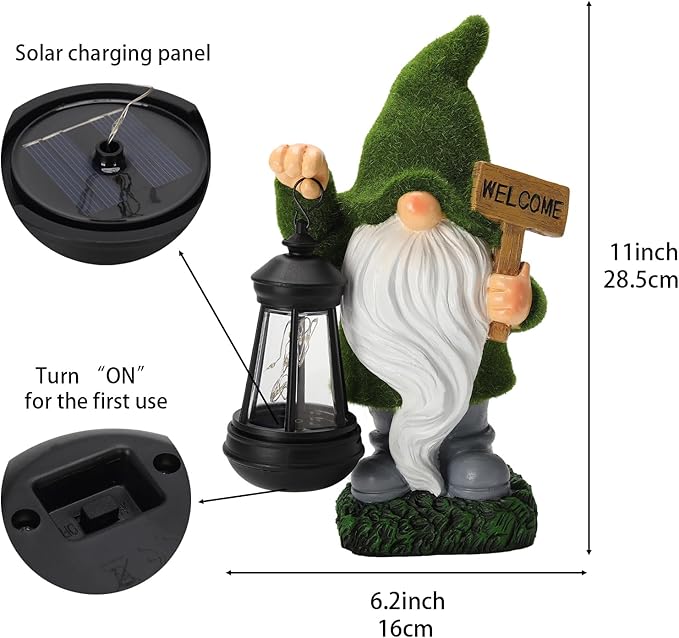 St Patrick’s Day Green Garden Gnome Statue with Solar Lantern Welcome Sign Outdoor Decor for Porch Lawn Patio Yard Holiday Decorations Housewarming Gifts for Women