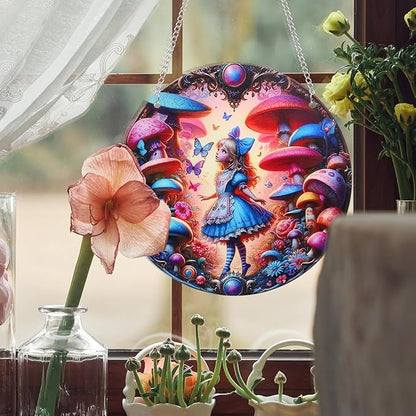Butterfly Girl Fairy Suncatcher Acrylic Flower Mushroom Window Hanging Stained Sun Catchers Indoor Window Decor with Chain Home Garden Decoration 7.8 inch YKA188 (D)