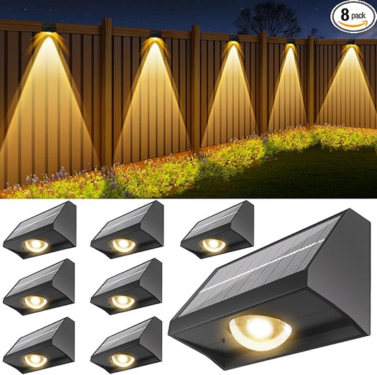 Solar Fence Lights Outdoor Waterproof High Brightness LED Spot Lens Deck Lights 7 Mode Warm & Cool White RGB Solar Powered Wall Lighting Decor for Outside Patio Step Backyard Railing Pool - 8 Pack