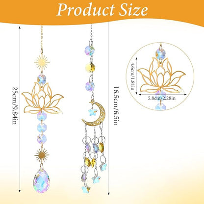 2Pcs Sun Catcher Crystals, Crystal Suncatchers Window Hanging, Natural Amethyst Pendant Ornament for Indoor Outdoor Prism Home Garden Meditation Decor