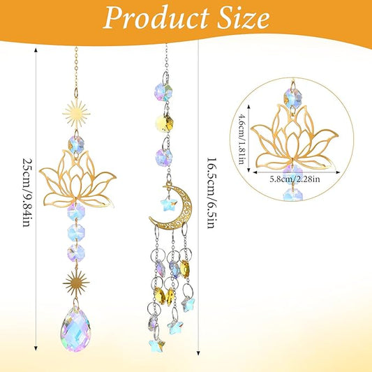 2Pcs Sun Catcher Crystals, Crystal Suncatchers Window Hanging, Natural Amethyst Pendant Ornament for Indoor Outdoor Prism Home Garden Meditation Decor
