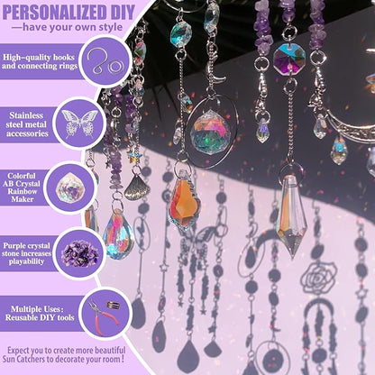 DIY Suncatcher Kit 400pcs Sun Catchers Making Kit Supplies Art and Crafts for Adults With Tutorial Hanging Prism Sun Catcher with Crystals for Window Home Garden Festival Decor Gifts (Butterfly)