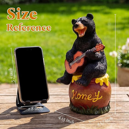PETAFLOP Solar Bear Guitar Garden Decor, Outdoor Ornament for Patio Porch Yard, Heartwarming Housewarming Gift