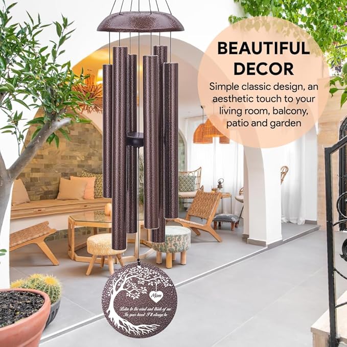 Personalized Memorial Wind Chime, Metal Wind Chime Deep Tone, Wind Chimes for Loss of Loved One, Sympathy Gift Loss of Mom Dad or Loved One, Decorative Wind Chimes Outdoor, Product in USA