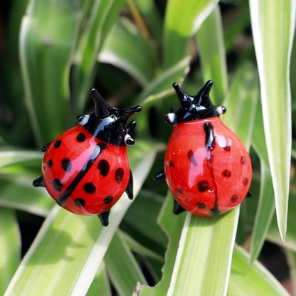 Crystal Insect Glass Ladybird Outdoor Decor Garden Stakes Hand-Blown Artificial Flower Plant Ornaments 2PCS Ladybug Yard Art