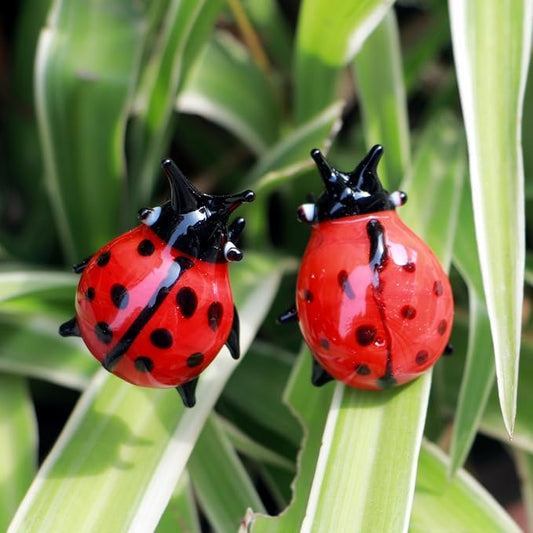 Crystal Insect Glass Ladybird Outdoor Decor Garden Stakes Hand-Blown Artificial Flower Plant Ornaments 2PCS Ladybug Yard Art