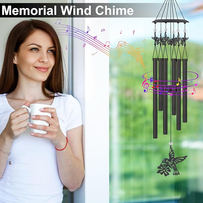 Hummingbird Wind Chimes for Outside,Sympathy Garden Decor Gifts for Women Mom and Grandma,Christmas Windchime in Loving Memory Outdoor Decoration for Yard, Patio, Porch, Lawn, Landscape，Halloween