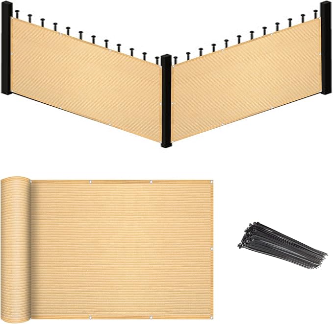 Eden's Decor Balcony Privacy Screen Beige 4'x 12' Cover Mesh Windscreen Weather-Resistant UV Protection for Backyard Deck, Patio, Balcony, Pool, Porch, Fence, Railing, Gardening