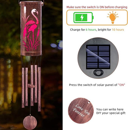 FSVGYY Solar Wind Chimes Hanging Lights Outdoor Metal Wind Chimes Memorial Wind Chime for Garden/Patio Decor Gifts for Women, Grandma, Mom (30" Metal Chimes/Flamingo)
