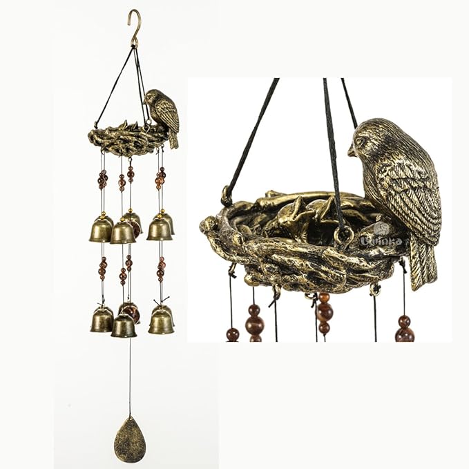 Bwinka QUTE Birds Wind Chime 12 Pieces Bronze Bells Wind Chimes for Garden, Yard, Patio and Home Decor with Hook