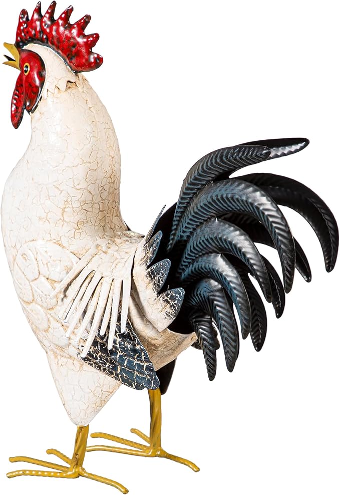 Evergreen Garden 14" Light Rooster Metal Animal Statues, Garden Decor Metal Yard Art for Lawn Backyard Party Wedding Decoration
