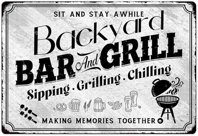 SCAZOMV Backyard Bar & Grill Metal Sign - Indoor/Outdoor Patio Signs For Backyard - Funny Signs For Home Barbecue And Grill Decor, Bar Signs For Home Bar, Backyard Bar Patio Accessories