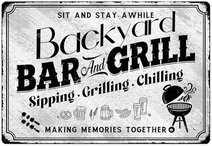 SCAZOMV Backyard Bar & Grill Metal Sign - Indoor/Outdoor Patio Signs For Backyard - Funny Signs For Home Barbecue And Grill Decor, Bar Signs For Home Bar, Backyard Bar Patio Accessories