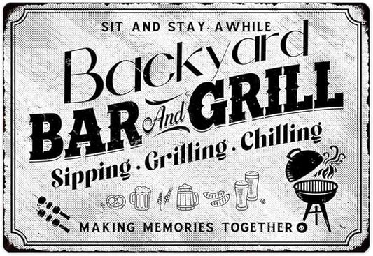 SCAZOMV Backyard Bar & Grill Metal Sign - Indoor/Outdoor Patio Signs For Backyard - Funny Signs For Home Barbecue And Grill Decor, Bar Signs For Home Bar, Backyard Bar Patio Accessories