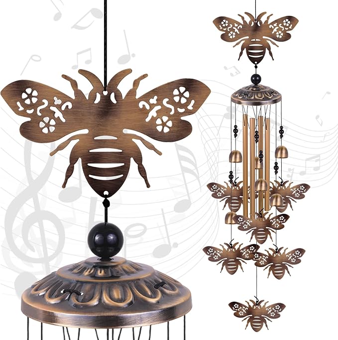 Bronze Bees Wind Chimes for Outside/Indoor/Garden/Home/Balcony/Lawn/Tree/Yard/Garden Decoration, Retro Wind Catcher, Bee Decor, Blessing Wind Bells, Memorial WindChimes Gifts for Mom, Grandma, Woman