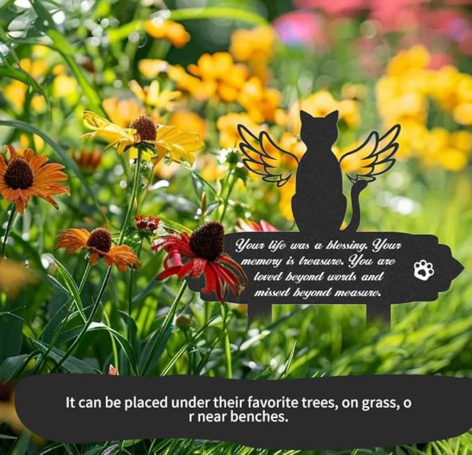 Grave Markers for Cemetery for Cat, Weatherproof Metal Pet Memorial Stake, Garden Cemetery Decoration, Waterproof Pets Grave Marker Memorial Plaques for Outdoors Yard Patio