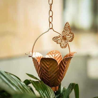 Topadorn Metal Rain Chain Decoration 8.7FT., Rain Catcher Metal Chain Gutter Downspout 105'' for House Eaves, Garden & Home, Butterfly&Flowers Shape Rain Chains