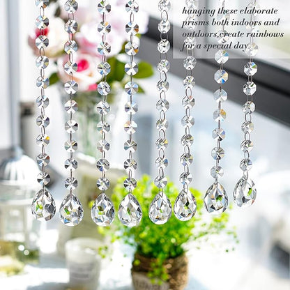 KANPURA 1ft Clear Crystal Bauhinia Prism Beads Strands for Chandelier Garland Gem Octagon Bead Chains Hanging Decorations for Christmas Winter Party Centerpiece(10 Pack)