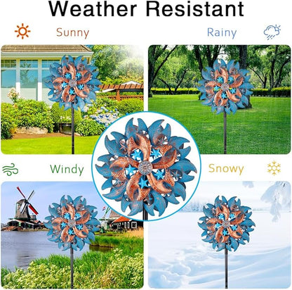 Wind Spinner Outdoor,Blue Copper Kinetic Metal Wind Spinner for Yard,Rustproof＆Waterproof Wind Sculpture,Metal Pinwheels for Yard Lawn Yard Art Outdoor Decor 13 * 66.2 inches