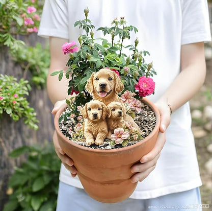 Garden Stake Decor, Acrylic 2D Flat Animal Statue, Fairy Sculptures Ornament Indoor Outdoor Yard Lawn Pot Plant Decorative Accessories (Three-Dogs)