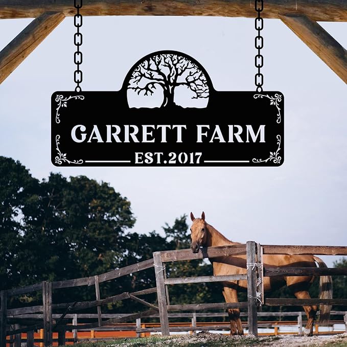 Personalized Metal Farm Sign, Customized Family Name Ranch Sign, Large Last Name Sign for Farmhouse Decoration, Outdoor Farm Wall Art, Welcome Sign, Entrance Gate Sign, Farm Lovers Gift, Garden Decor