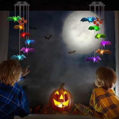 Bat Solar Lights Wind Chimes for Outside Garden Decoration, Color Changing Halloween Lights Wind Chimes with Pumpkin Bells, Bat Solar Chimes Outdoor Waterproof for Garden Patio Yard Porch Party Decor
