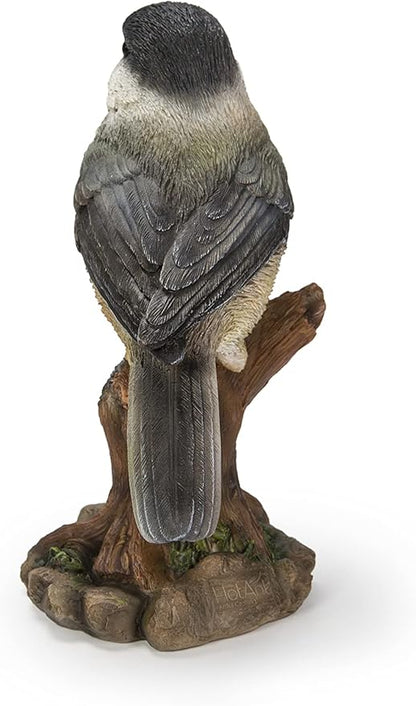 Hi-Line Gift Various Bird on Stump Statues (Chickadee), Multi Colors