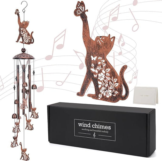 Cat Gift Wind Chimes for Outside, Pet Metal Windchimes Cat Lover Gift for Women Men, Sympathy Memorial Gifts for Garden Decor Outdoor Memorial Housewarming Birthday Festival Gifts Front Yard Decor