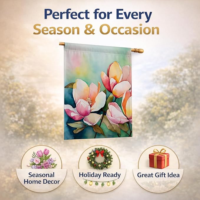 Caroline's Treasures Mississippi Magnolia in Watercolor House Flag Large Porch Sleeve Pole Decorative Outside Yard Banner Artwork Wall Hanging, Polyester, House Size, Multicolor