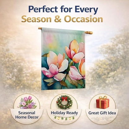 Caroline's Treasures Mississippi Magnolia in Watercolor House Flag Large Porch Sleeve Pole Decorative Outside Yard Banner Artwork Wall Hanging, Polyester, House Size, Multicolor