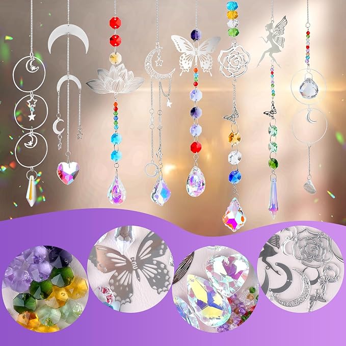 JYNTERPLAY 434Pcs Sun Catchers DIY Making Kit for Adults Arts and Crafts Crystal Suncatcher Hanging Prism Rainbow Maker for Indoor Window Garden Christmas Decor Fairy Lotus