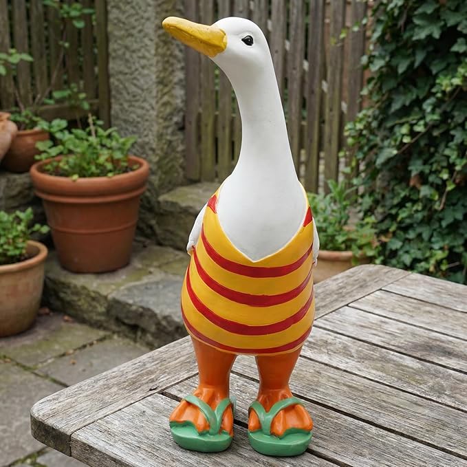Duck Outdoor Statues,Figurine Sculptures for Porch Garden Yard Patio Flower Bed Home Bookshelf Decor, 9.8" H × 6.3" L × 3.7" W (Orange)