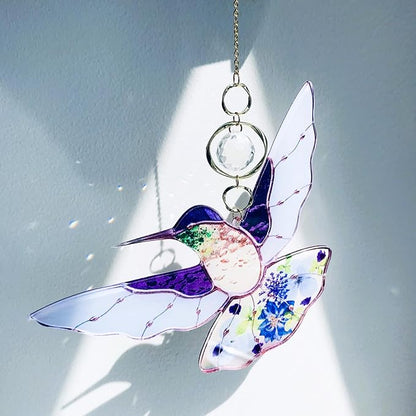 Purple Acrylic Hummingbird Flowers Garden Suncatcher Window Hanging Crystal Prism Rainbow Maker Sun Catcher Ornaments Birthday Christmas Thanksgiving Gifts for Mom Grandma Sister Bird Lovers