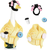 Porch Goose Statue Outfits Set Porch Goose Clothes with Wide Hat Costumes for 23" Plastic Statue Patio Yard Garden Lawn Outdoor Decoration(Yellow,Coffee Cup)