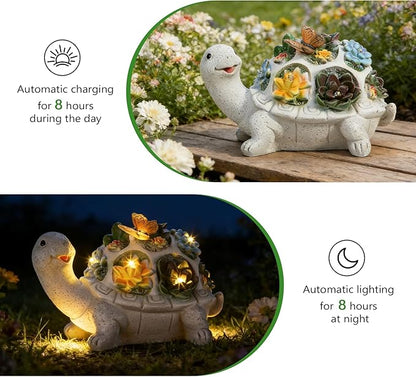 Turtle Statues Solar Garden Decor, Ideal Gifts for Mom, Mom Birthday Gifts, Turtle Statues Garden Statues for Outdoor Decor Yard Decorations Outdoor Ornaments Porch Patio Balcony Home House
