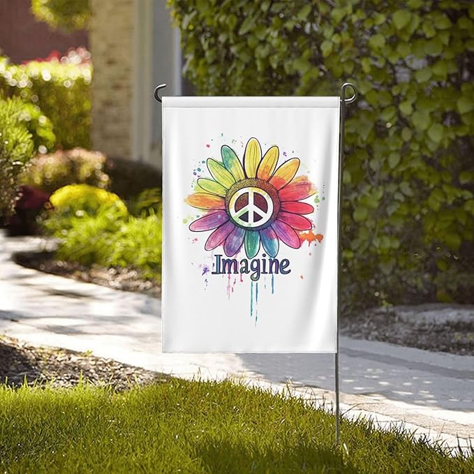 Imagine Daisy Flowers Hippie Peace Garden Flags 12×18 Inch Double Sided Decorative Yard Banner Seasonal Flag for Outdoor Outside Decor
